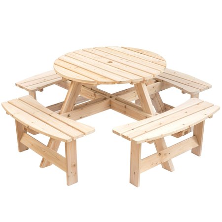 GARDENISED Wooden Outdoor Patio Garden Round Picnic Table with Bench, 8 Person- Natural QI003903.N